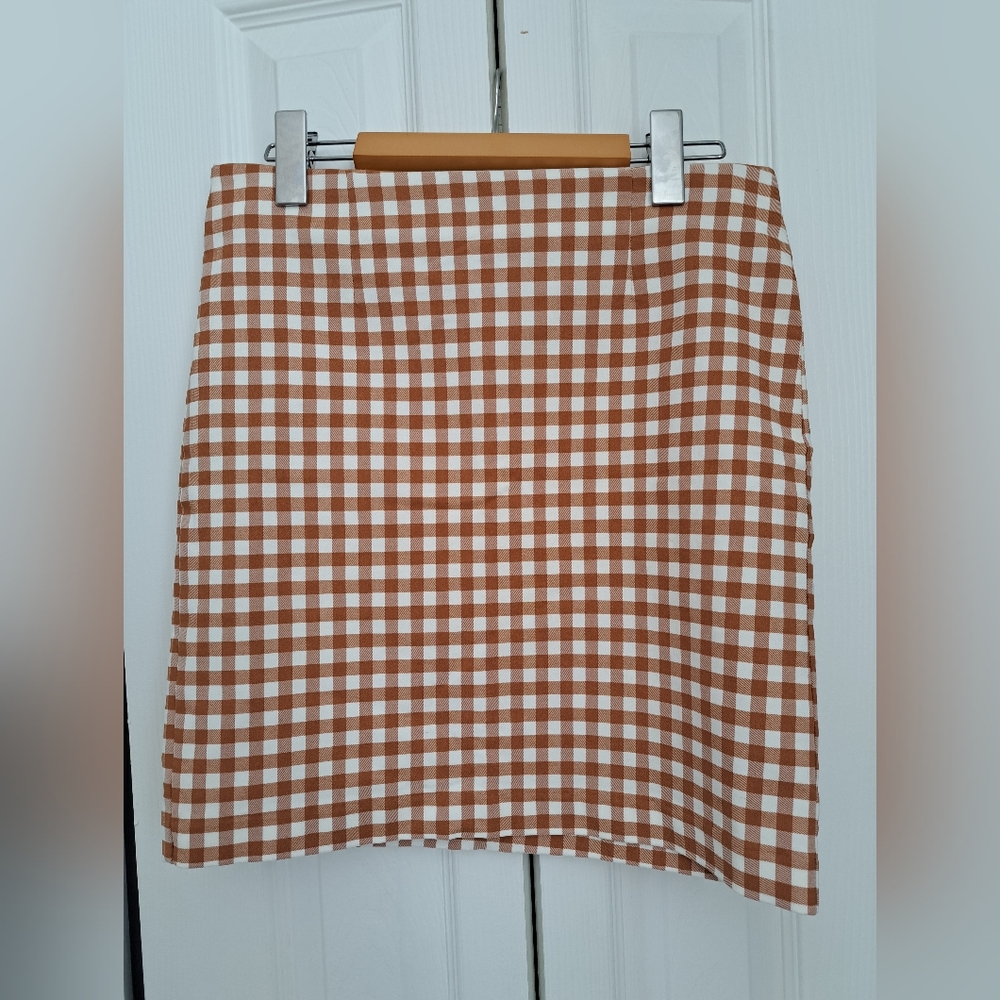 Burnt orange brown mini plaid skirt